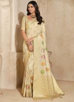 Silk Cream Wedding Wear Weaving Saree